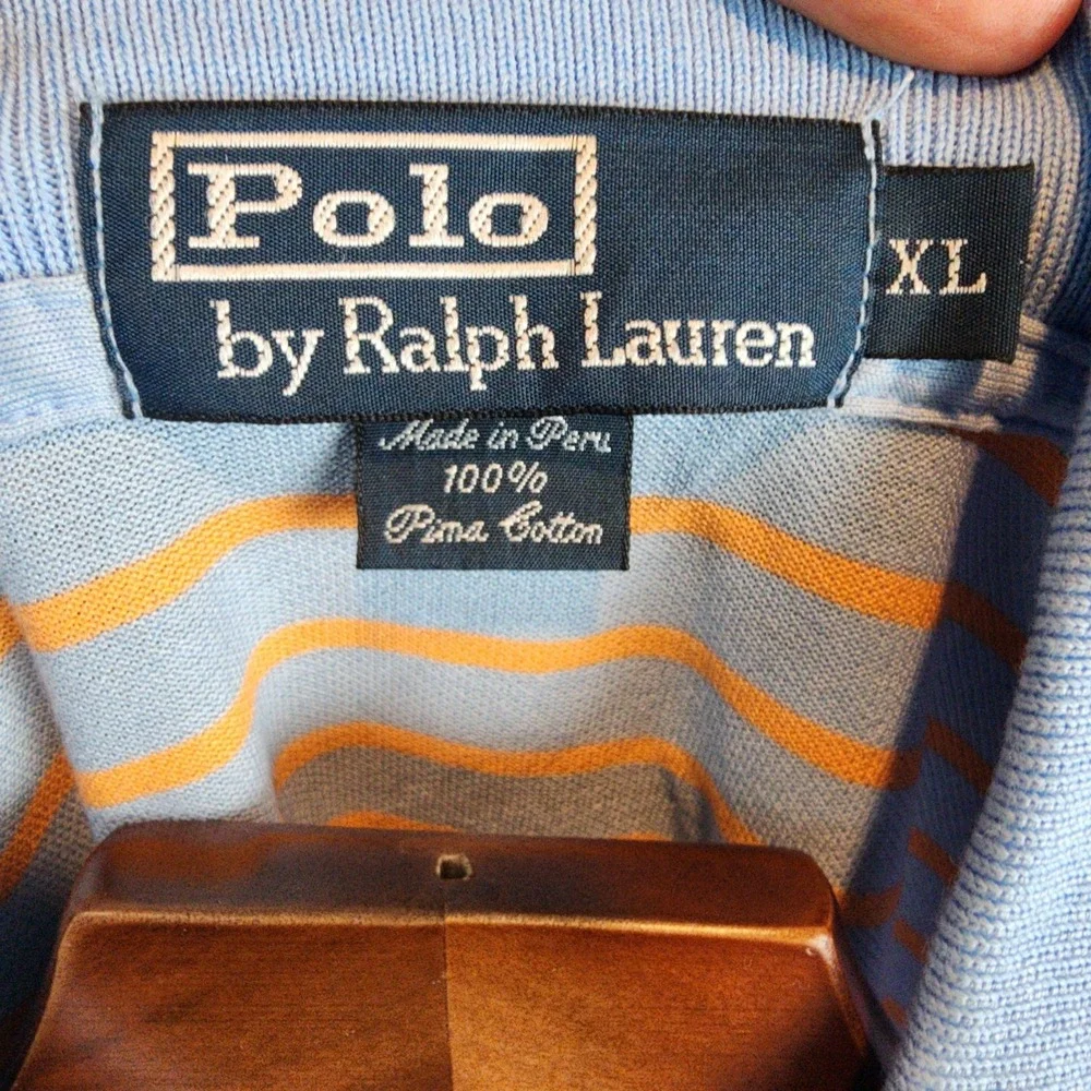 Polo Ralph Lauren‎ Blue With Orange Stripes Size XL 100% Cotton